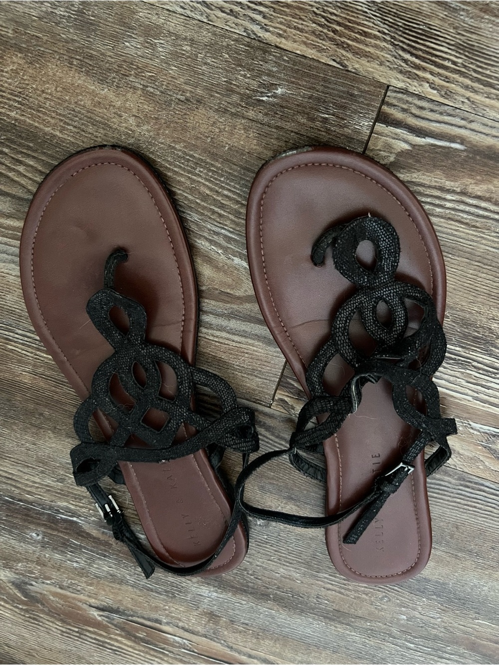 Kelly & Katie Brown Footbed Sandals with Black Decorative Straps